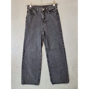 & Denim Jeans Womens 4 (Fits 28x29) Black Ultra High Waist Regular Fit Wide Leg‎